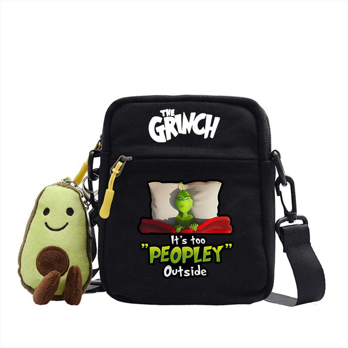 Wholesale Christmas Grinch Green Forest Monster Small Square Bag New Cute Shoulder Bag Colorful Simple Canvas Zipper JDC-SD-WDM002