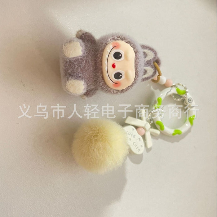 Wholesale Cute Sitting Posture Flocking Bag Keychain Decorative Pendant Mobile Phone Chain