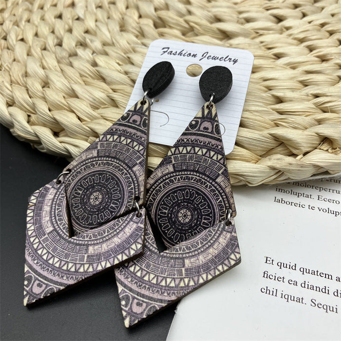 Wholesale Bohemian Ethnic Style Diamond Wood Long Earrings JDC-ES-FaXin006