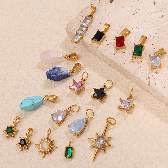 Wholesale DIY Gold-Plated Geometric Colored Gemstone Necklace Pendant