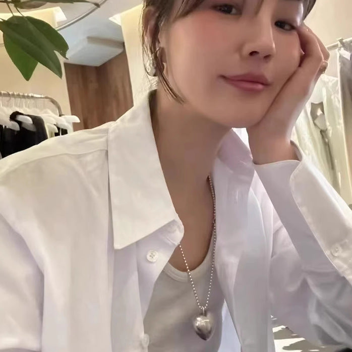 Wholesale Love necklace, silver long peach heart chain, high-end layering