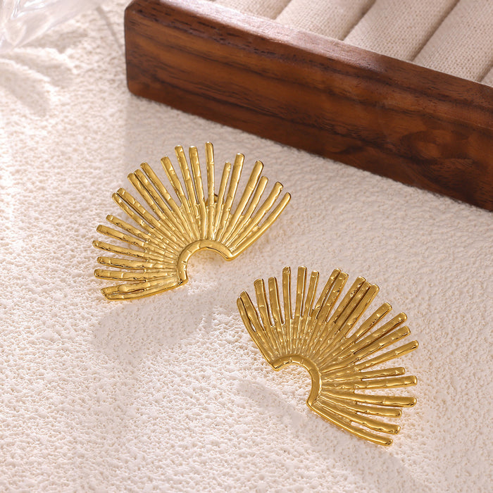 Wholesale Titanium steel fan-shaped sunburst earrings with a stylish