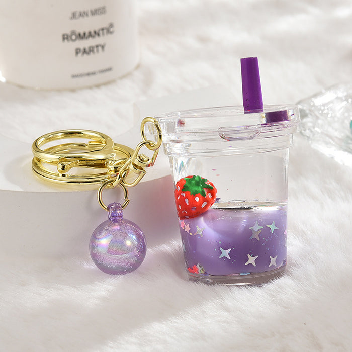 Wholesale Acrylic Oil Quicksand Bottle Color Beads Strawberry Fruit Keychain JDC-KC-ShuangD010