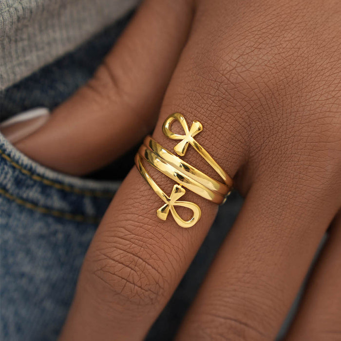 Wholesale Stainless Steel Double-Layer Bow Open Ring Simple Jewelry for Women