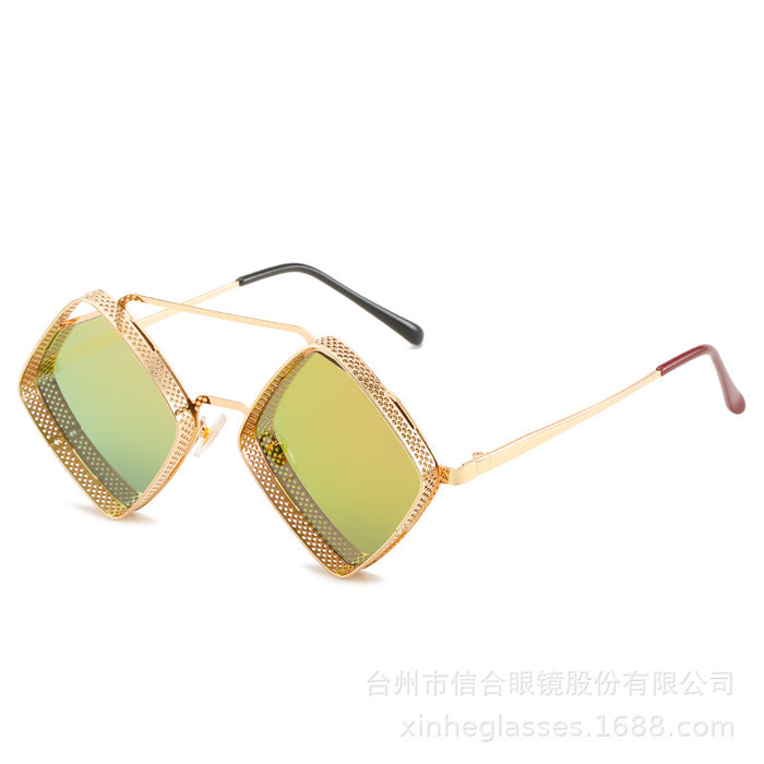 Wholesale Metal Rhombus Double-Bridge Sunglasses