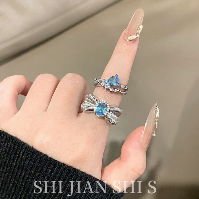 Wholesale Light luxury sparkling diamond open ring with niche design, geometric versatile index finger ring