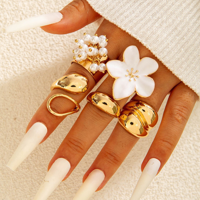 Wholesale Flower Pearl Ring Set – Fashion Accessory Dripping Oil Design MOQ≥5