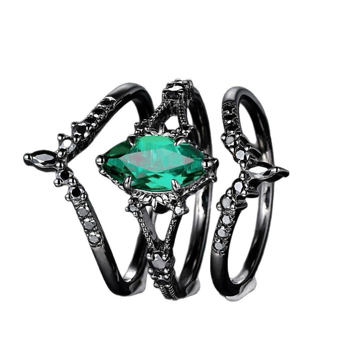 Wholesale Green zircon ring in black three-piece set