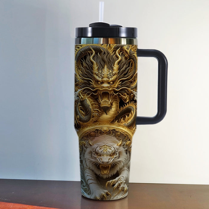 Wholesale 3D Neon Dragon Pattern Handle of Thermos Cup - Dark Magical Dragon Design