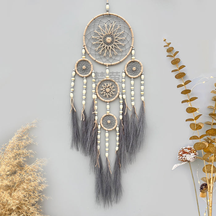 Wholesale Hand Knitted Pampas Grass Dreamcatcher Wall Hanging with Preserved Flowers MOQ≥2
