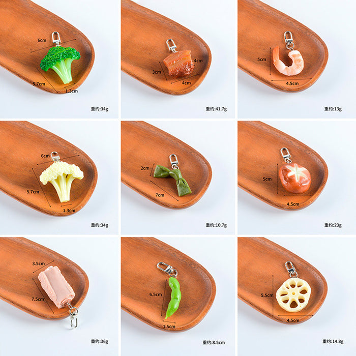 Wholesale PVC Simulated Food Pendants Shrimp Braised Pork Vegetable Charms DIY Keychain Parts Decorative Bag Charm Gift MOQ≥2