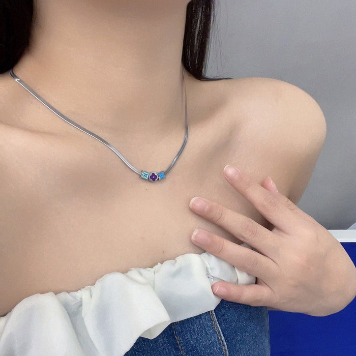 Wholesale Double layer titanium steel snake bone chain, niche silver necklace, high-end collarbone chain, versatile accessory