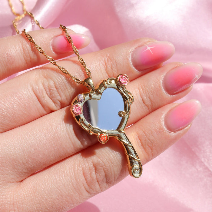Wholesale Gold Tone Copper Heart Shaped Mirror Photo Frame Pendant Necklace Chic Cute Gift For Women