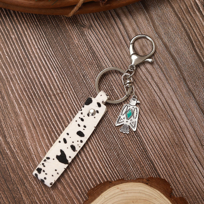 Wholesale Western Cowboy Style Genuine Leather Horsehair Gold Print Keychain MOQ≥2