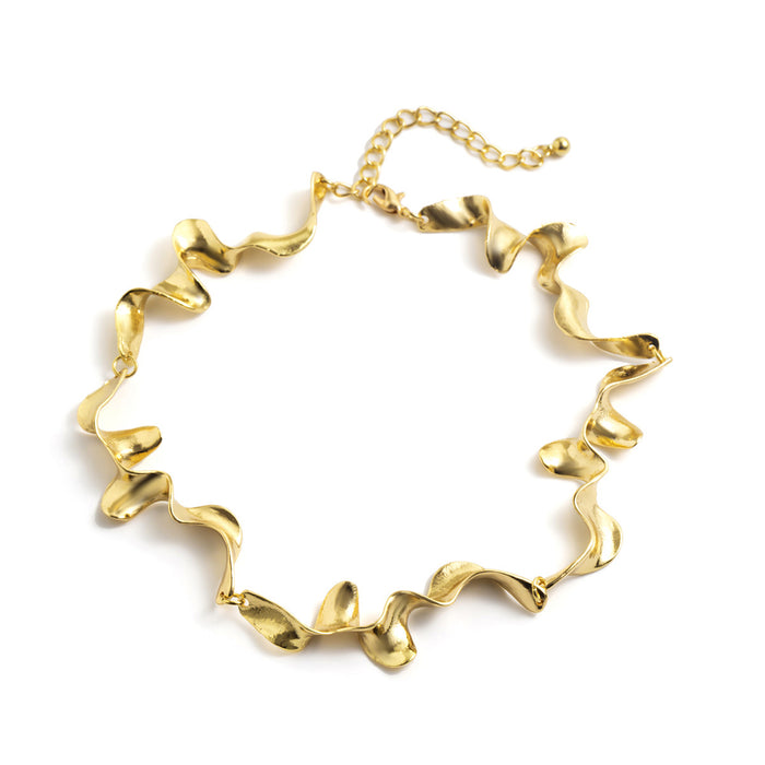 Wholesale Liquid lava metal texture collar with geometric twist design feeling necklace