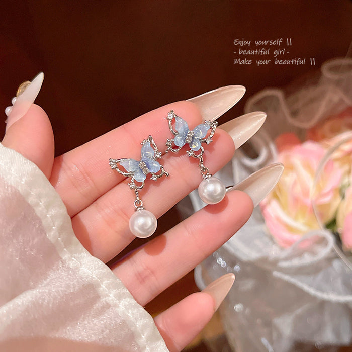Wholesale Crystal Butterfly Pearl Earrings