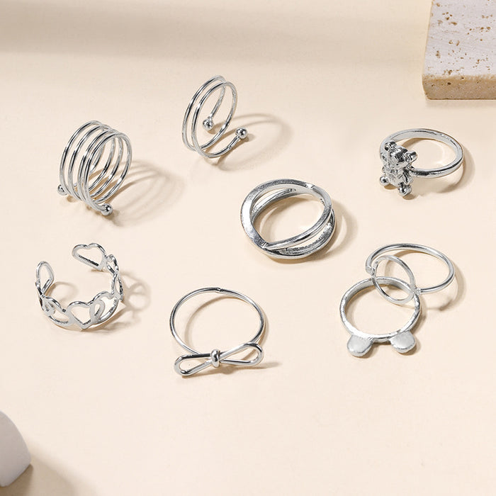 Wholesale Personalized alloy ring, heart-shaped geometric ring, butterfly bow, layered ring for accessories