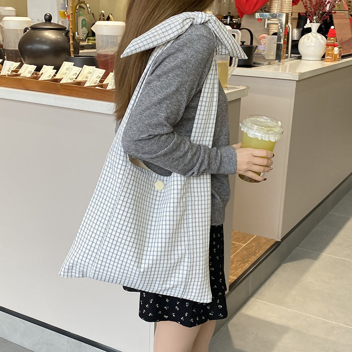 Wholesale Checkered shoulder bag, simple and versatile, lace up crossbody bag, large capacity casual tote bag