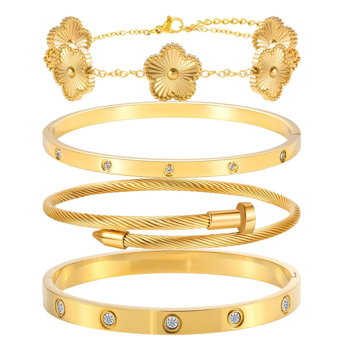 Wholesale Titanium Steel Electroplated Bracelet With Stone Row Stylish Jewelry Accessory