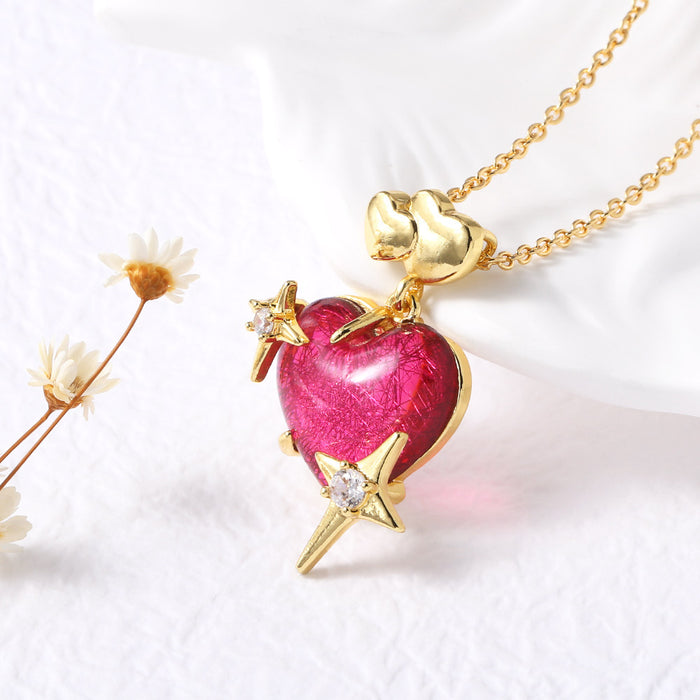 Wholesale  jewelry  colorful hair  heart pendant necklace gold plated clavicle chain