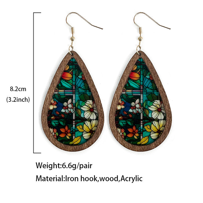 Wholesale Trendy Acrylic Water Drop Earrings Church Color Print Translucent Jewelry Accessory