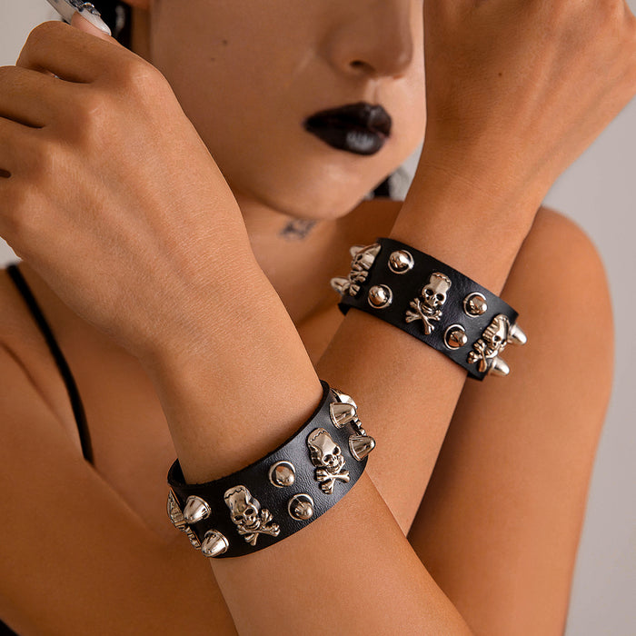 Wholesale Punk Nightclub Leather Rivet Bracelet PU Chain Bangle Unisex Jewelry MOQ≥2