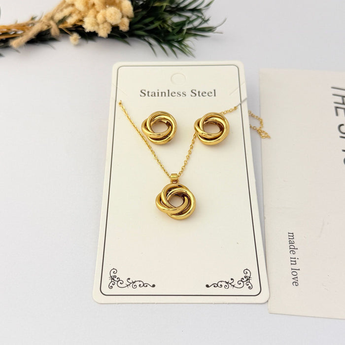 Wholesale Gold Plated Stainless Steel Geometric Necklace and Earring Set