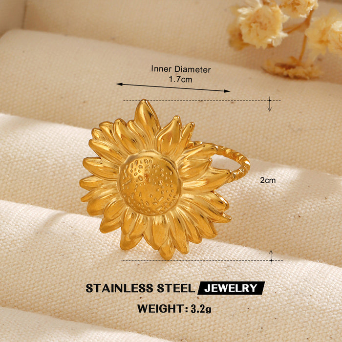 Wholesale women's Stainless steel Gold Plated Rings flower Adjustable rings