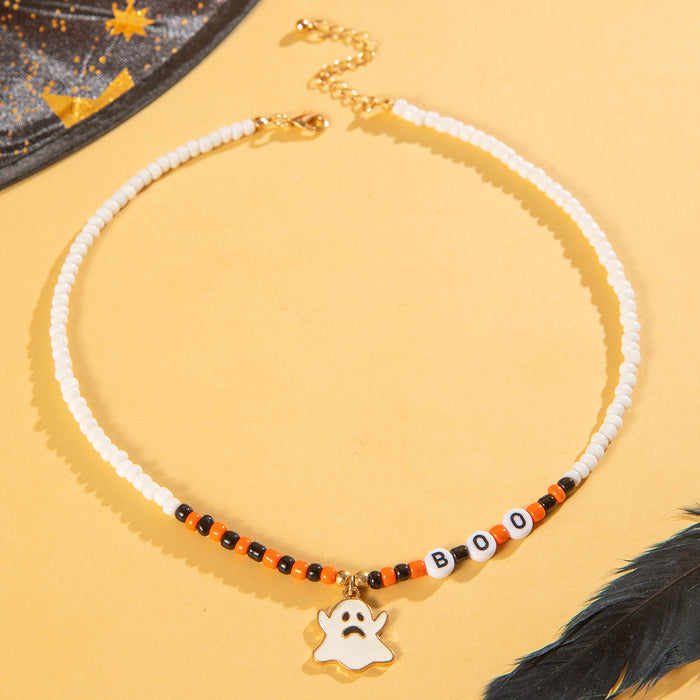 Wholesale Ghost Skull Beaded Necklace Dripping Oil Pendant Handmade Boutique Resale MOQ≥2