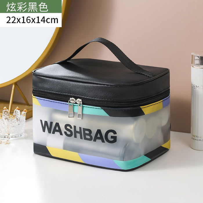 Wholesale Stylish Waterproof PVC Travel Toiletry Bag Large Capacity Handheld Cosmetic Pouch Colorful Curved Design For Travel Gift Everyday Use