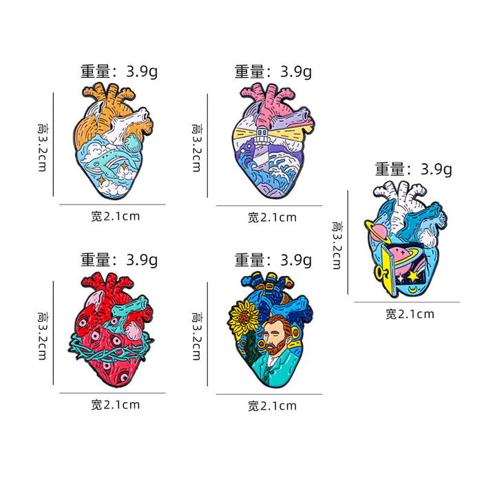 Wholesale Oil Painting Heart Brooch Lighthouse Ocean Viscera Badge Metal Oil Drop Clothing Accessories