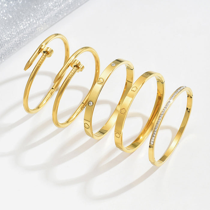 Wholesale Gold Bangle Set With Clover Rhinestone Design Chic Jewelry Accessory