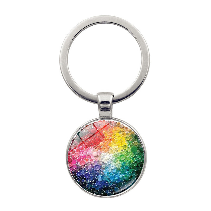 Wholesale Rainbow Color Striped LOVE Time Gemstone Alloy Keychain JDC-KC-HengX024