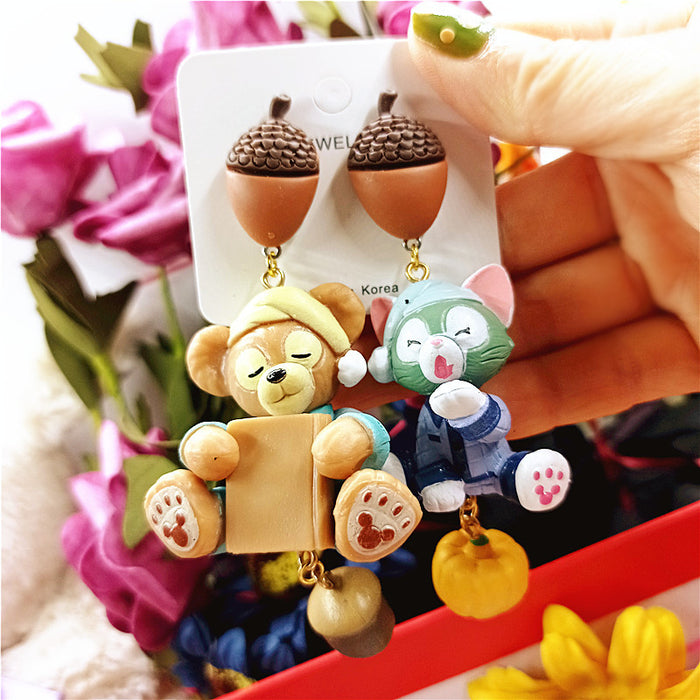 Wholesale   Cartoon  Rabbit Painter Cat 925 Silver  Earrings