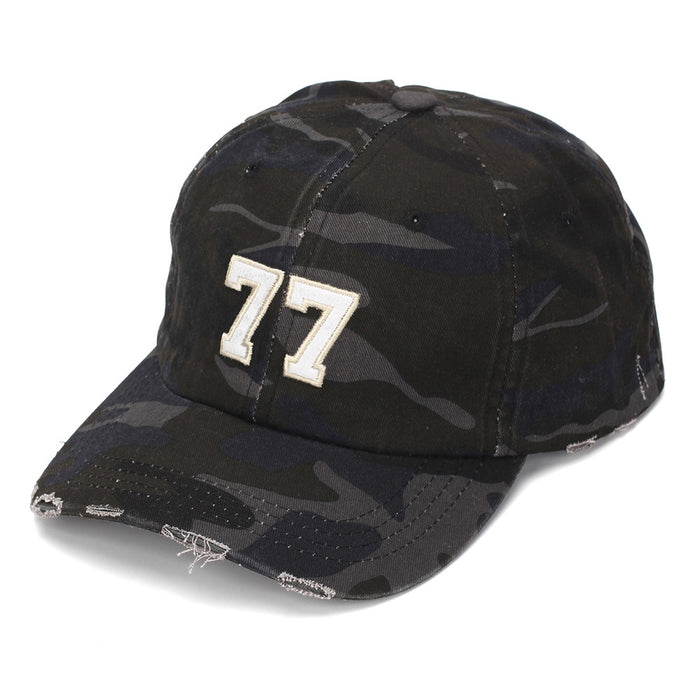 Wholesale Stylish Contrast Number 77 Baseball Cap Distressed Camo Embroidery Fashion Accessory