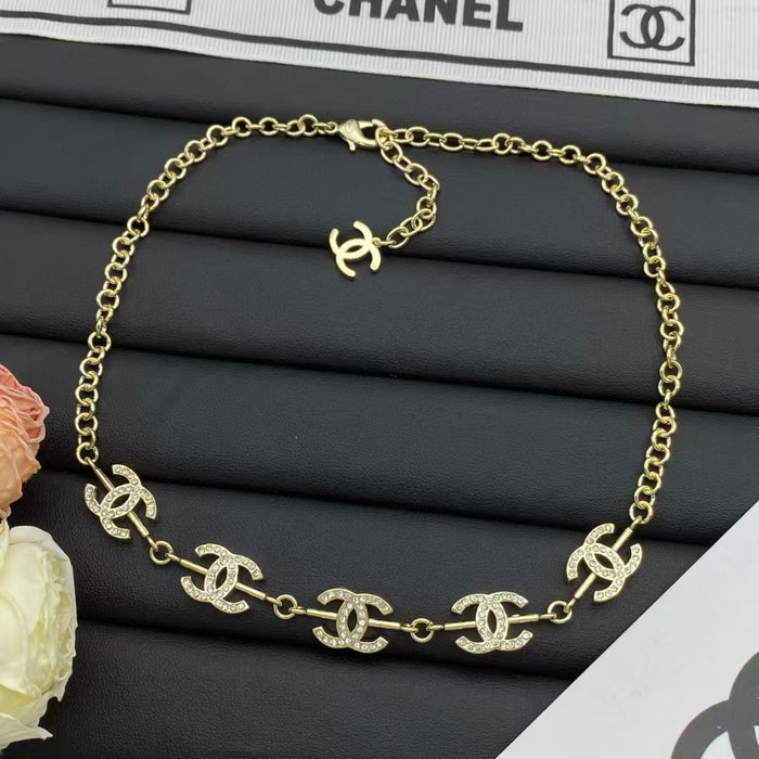 Wholesale Double C letter enamel camellia pearl long necklace