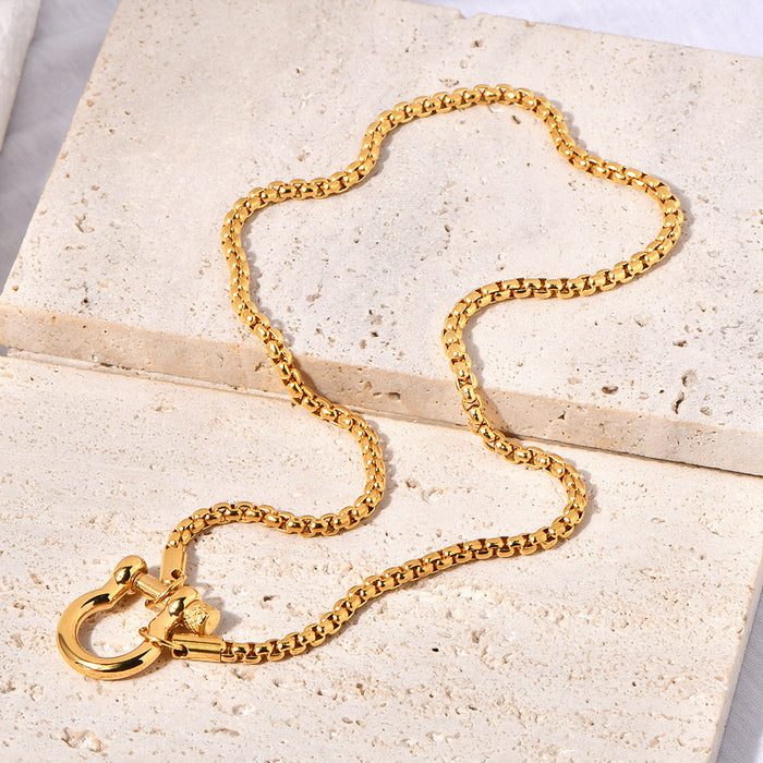 Wholesale  stainless steel box chain female male hypoallergenic mountaineering buckle necklace
