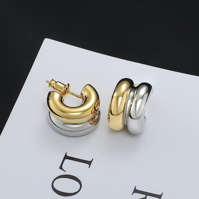 Wholesale Electroplated Stainless Steel Light Luxury Gold Double-Layer Earrings