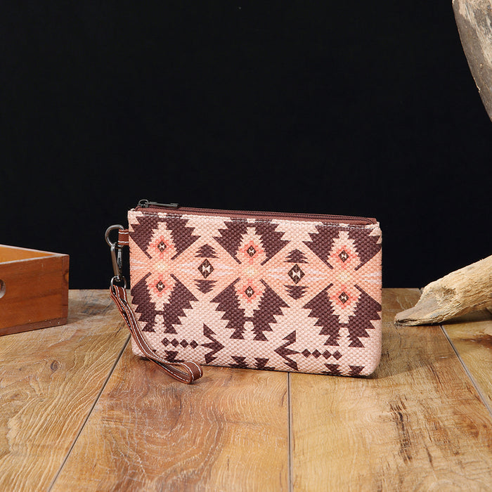 Wholesale European and American Retro Cotton and Linen Printed Western Women' s Wallet Clutch Mobile Phone Bag Bohemian Cross-Border Amazon Tk