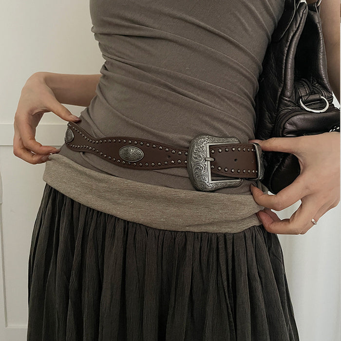 Wholesale Retro Western Rivet Women S Belt With Flower Design Fashion Accessory For Dresses Jeans Boutique Resale