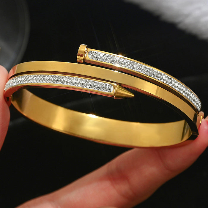 Wholesale Gold Bangle Set With Clover Rhinestone Design Chic Jewelry Accessory