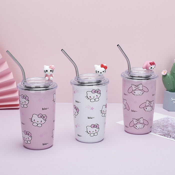 Wholesale Cute Cartoon Stainless Steel Portable Straw Thermos Cup for Students