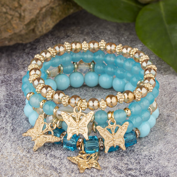 Wholesale Butterfly Crystal Multi-layer Beaded Bracelet JDC-BT-FeiYa004