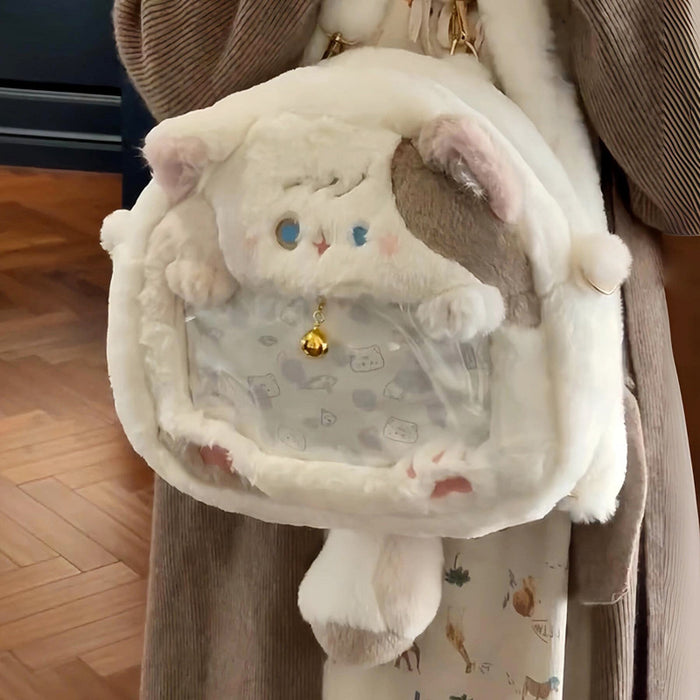 Wholesale Cartoon Plush Cute Cat Backpack Bag Transparent Small
