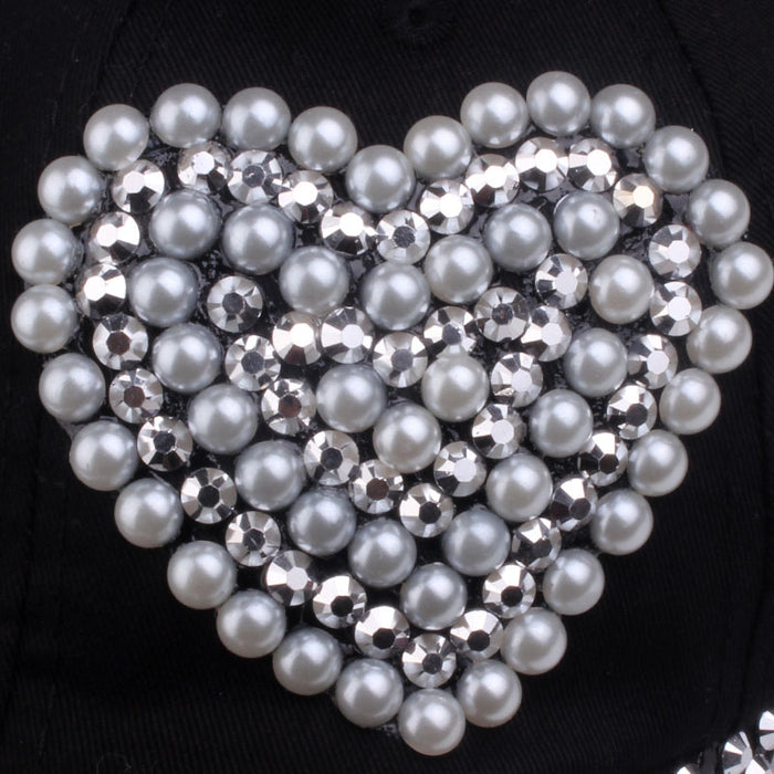 Wholesale Full-brimmed rhinestone baseball cap with heart-shaped rhinestone pattern