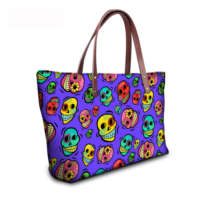 Wholesale Colorful Skull Print Large Capacity Tote Bag JDC-SD-ZhengDing001