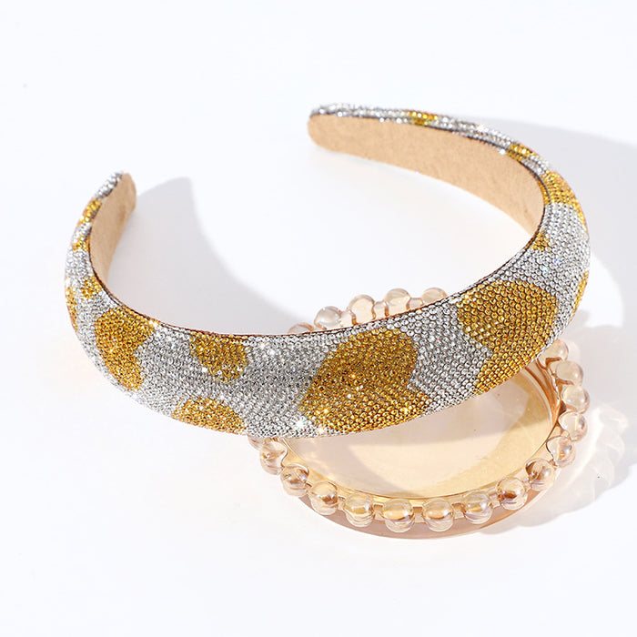 Wholesale Love heart rhinestone full diamond headband sponge high skull top female headband hair accessories