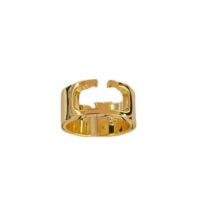 Wholesale Letter adjustable open ring fashionable niche design brass material ring