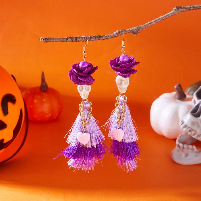 Wholesale  retro earrings for women hip-hop punk style skull funny skeleton colorful mesh ear hooks