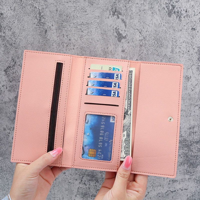Wholesale Pink PU Women' s Long Folding Wallet with Card Holder - Everyday Resale MOQ≥3